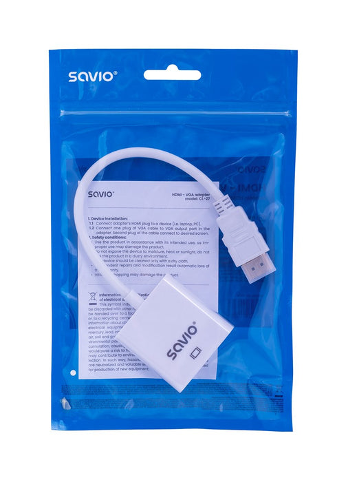 Savio CL-27B video cable adapter 0.1 m HDMI Type A (Standard) VGA (D-Sub) White