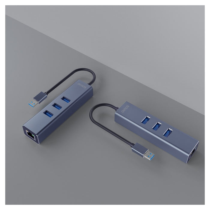 Savio AK-57 USB-A - 3 x USB-A HUB with RJ-45 Gigabit Ethernet adapter 5000 Mbit/s grey USB 3.2 Gen 1 (3.1 Gen 1) Micro-B 5000 Mbit/s Black