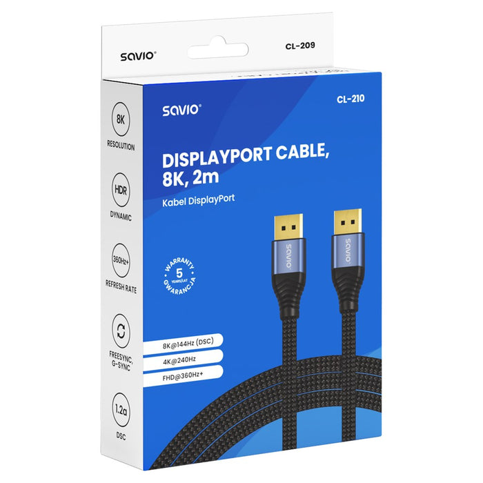 Savio CL-210 DisplayPort cable 2 m Black