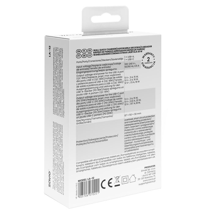 Savio LA-12 mobile device charger Universal White AC Fast charging Indoor