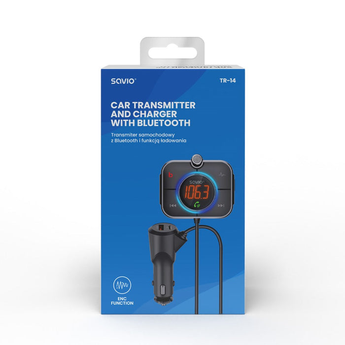 Savio TR-14 Transmiter FM z Bluetooth i ładowarką PD 87.6 - 107.9 MHz Bluetooth/USB Black