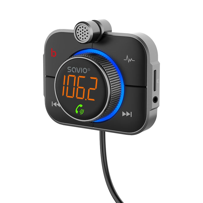 Savio TR-14 Transmiter FM z Bluetooth i ładowarką PD 87.6 - 107.9 MHz Bluetooth/USB Black