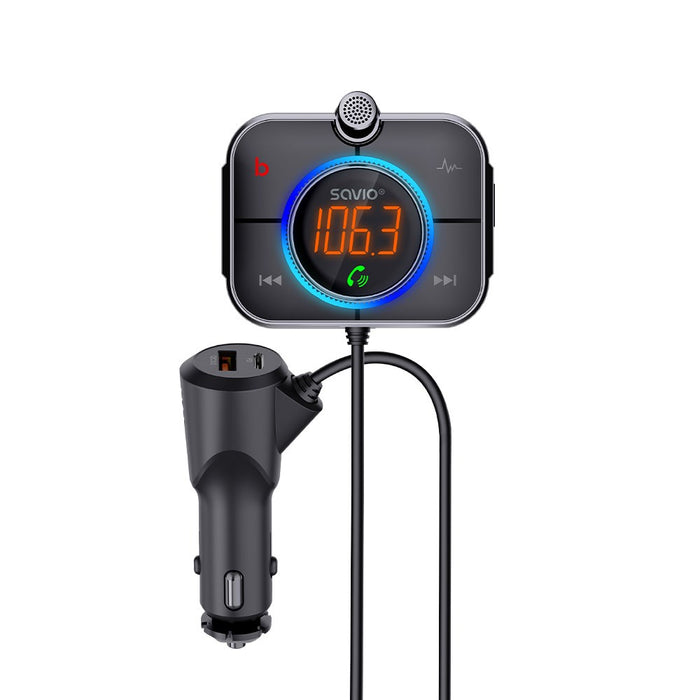 Savio TR-14 Transmiter FM z Bluetooth i ładowarką PD 87.6 - 107.9 MHz Bluetooth/USB Black