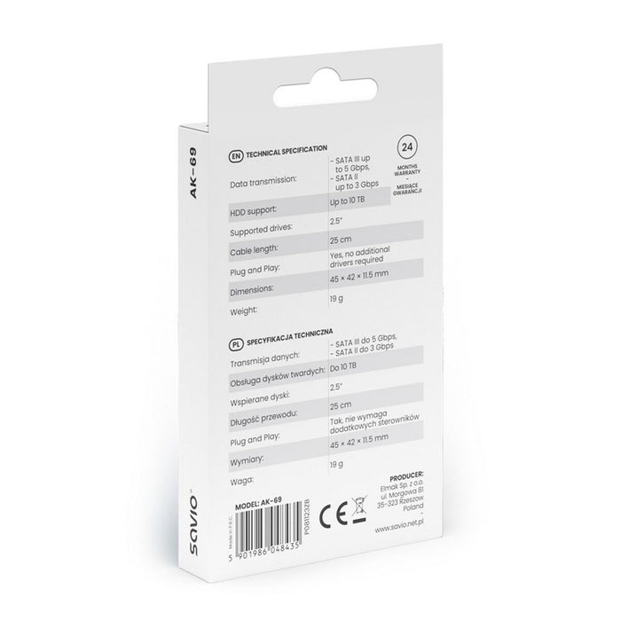 USB to SATA Hard Disk Adaptor Savio AK-69 25 cm