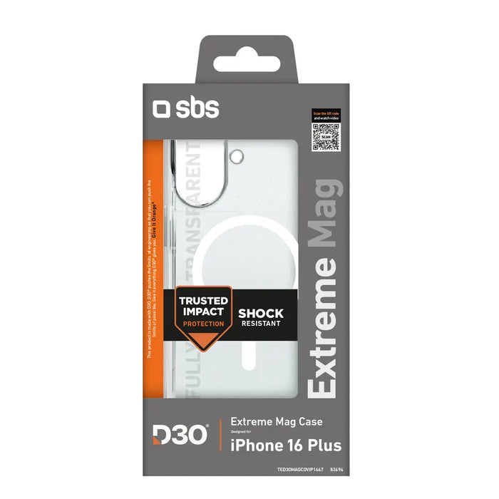 SBS Extreme Mag D3O MagSafe Case for iPhone 16 Plus - Transparent - Cell phone cases and covers<<<HurtelXML