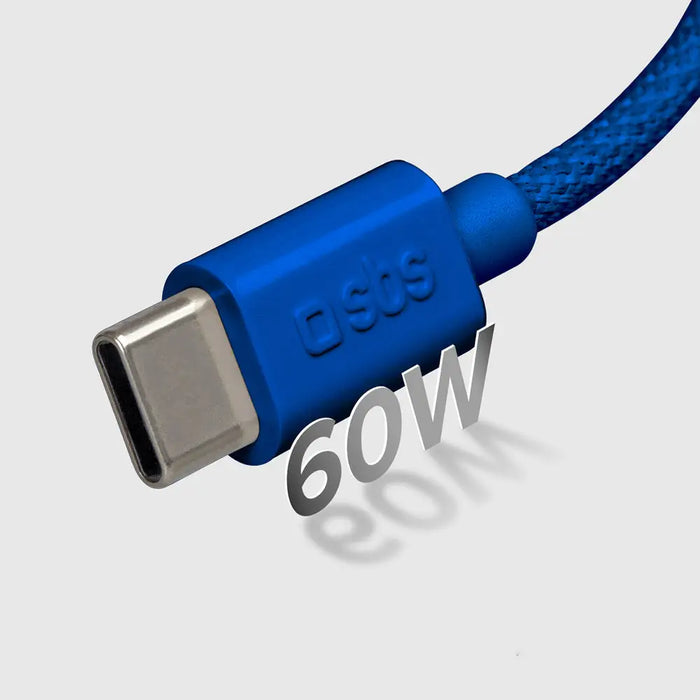 SBS TECABLETISSUETCCB USB-C - USB-C 1.5m 60W braided cable - blue - Cell phone cables<<<HurtelXML&&&Аксесоари за