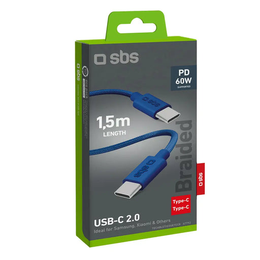 SBS TECABLETISSUETCCB USB-C - USB-C 1.5m 60W braided cable - blue - Cell phone cables<<<HurtelXML&&&Аксесоари за