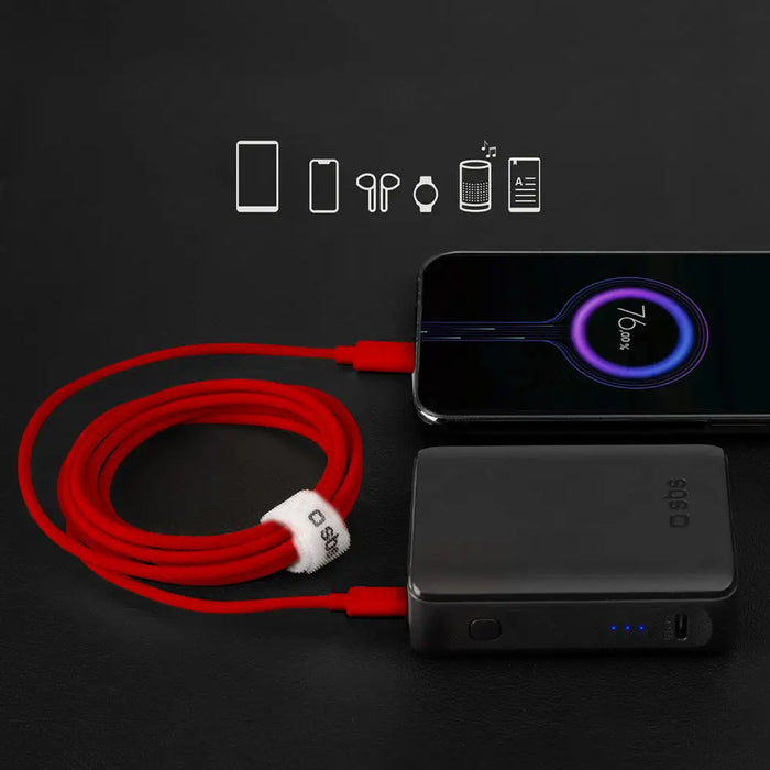 SBS TECABLETISSUETCCR USB-C - USB-C 1.5m 60W Braided Cable - Red - Cell phone cables<<<HurtelXML&&&Аксесоари за мобилни