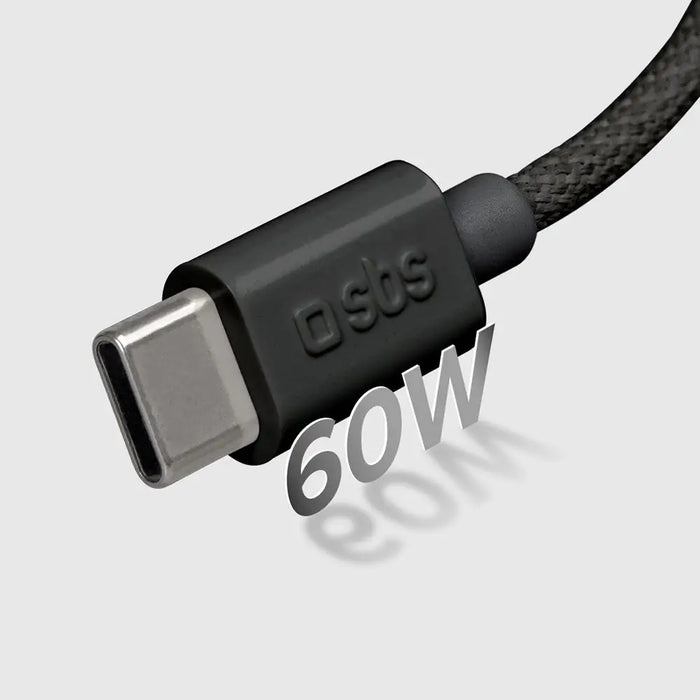 SBS TECABLETISSUETCK USB-C - USB-C 1.5m 60W braided cable - black - Cell phone cables<<<HurtelXML&&&Аксесоари за