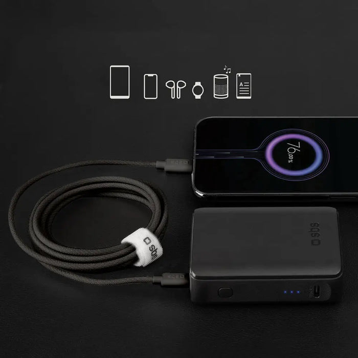 SBS TECABLETISSUETCK USB-C - USB-C 1.5m 60W braided cable - black - Cell phone cables<<<HurtelXML&&&Аксесоари за