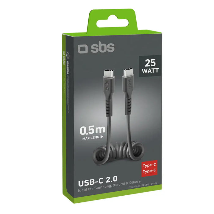SBS TECABLETYPCCSK USB-C spiral cable - USB-C 0.5m - black - Cell phone cables<<<HurtelXML&&&Аксесоари за мобилни