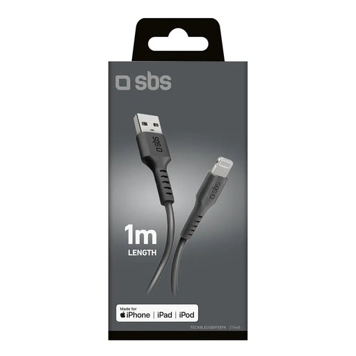 SBS TECABLEUSBIP589K USB-A - Lightning Cable 1m MFi Certified - Black - Cell phone cables<<<HurtelXML
