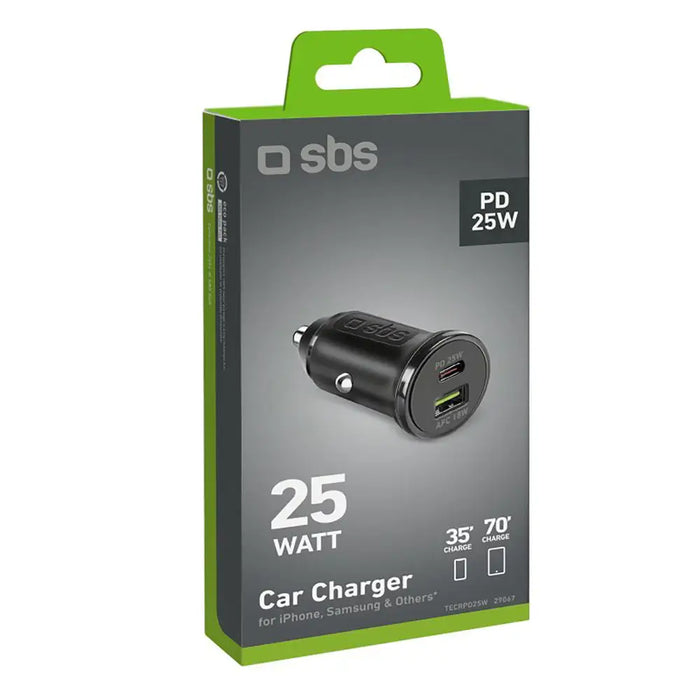 SBS TECRPD25W Car Charger 25W USB-A USB-C with Power Delivery - Black - Cell phone USB charger<<<HurtelXML&&&Аксесоари