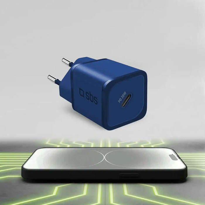 SBS TETRGAN1C20B 20W GaN Wall Charger with Power Delivery - Blue - Cell phone USB charger<<<HurtelXML&&&Аксесоари за