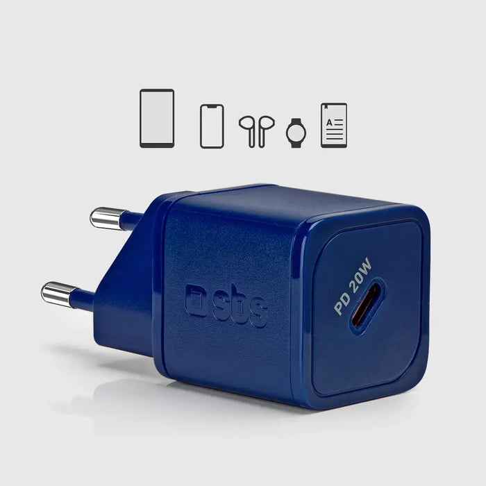 SBS TETRGAN1C20B 20W GaN Wall Charger with Power Delivery - Blue - Cell phone USB charger<<<HurtelXML&&&Аксесоари за
