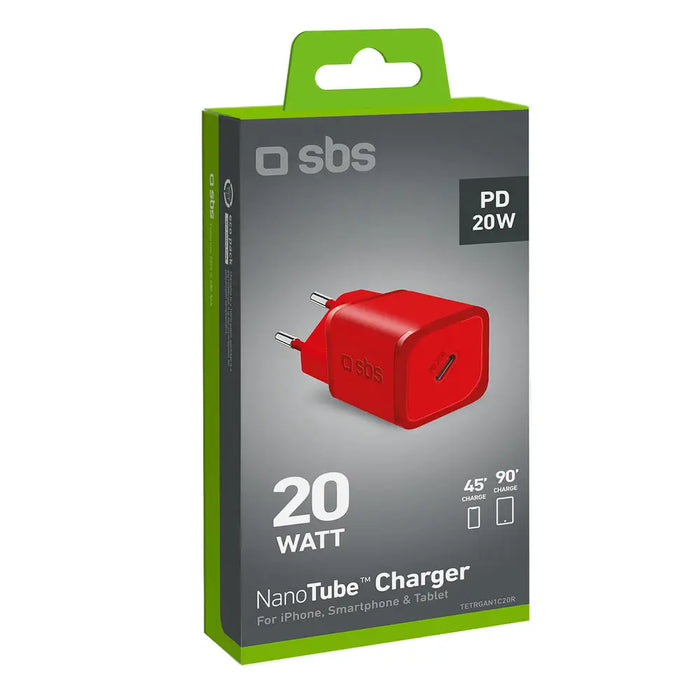 SBS TETRGAN1C20R 20W GaN Wall Charger with Power Delivery - Red - Cell phone USB charger<<<HurtelXML&&&Аксесоари за