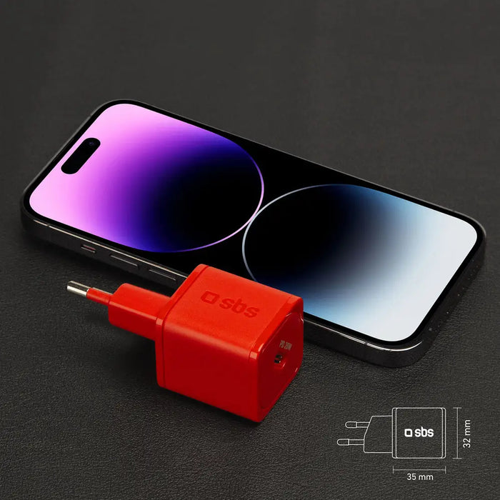 SBS TETRGAN1C20R 20W GaN Wall Charger with Power Delivery - Red - Cell phone USB charger<<<HurtelXML&&&Аксесоари за