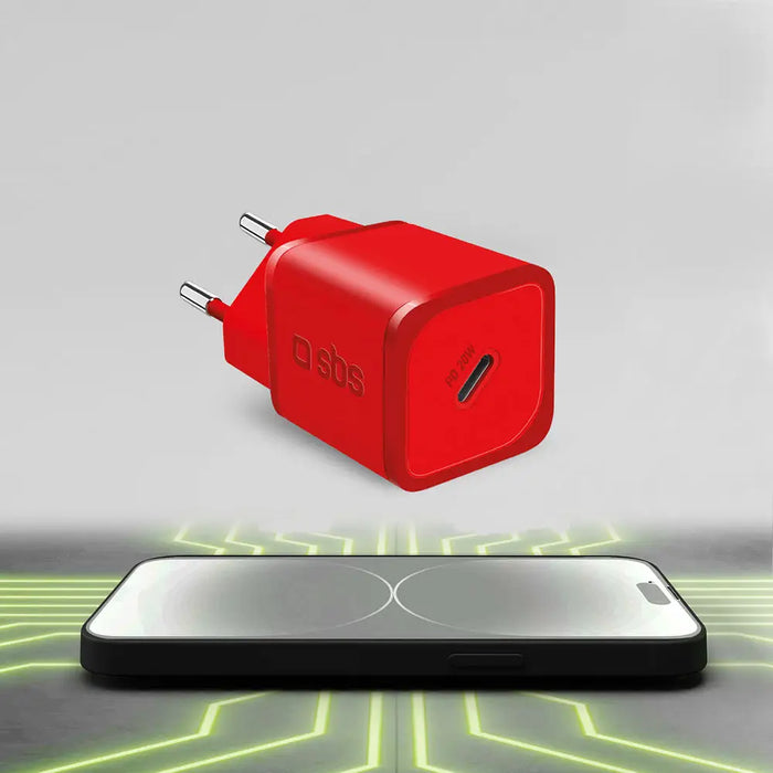 SBS TETRGAN1C20R 20W GaN Wall Charger with Power Delivery - Red - Cell phone USB charger<<<HurtelXML&&&Аксесоари за