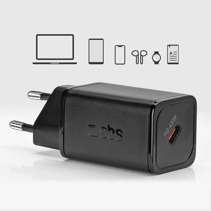 SBS TETRGAN1C45W 45W GaN USB-C Wall Charger with Power Delivery - Black - Cell phone USB charger<<<HurtelXML