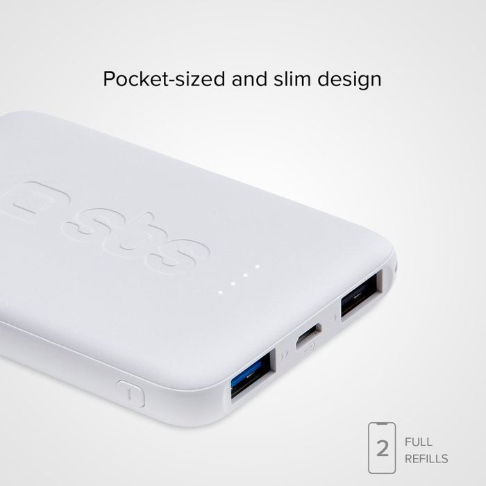POWER BANK 5000mAh, 2xUSB A SBS - WHITE