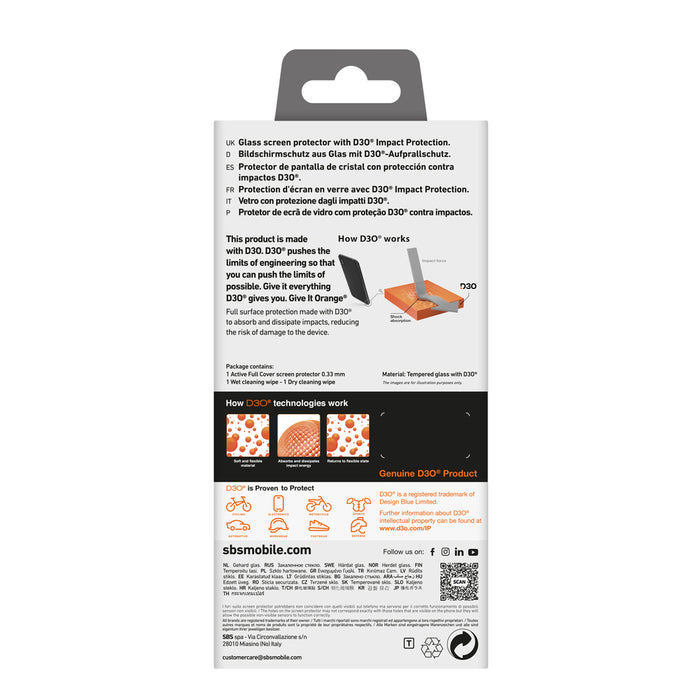 SBS Tempered Glass D3O with frame for iPhone 16 / iPhone 15