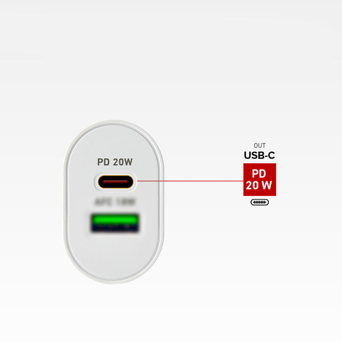 SBS TETRPD20W 20W USB-A USB-C Wall Charger with Power Delivery - White