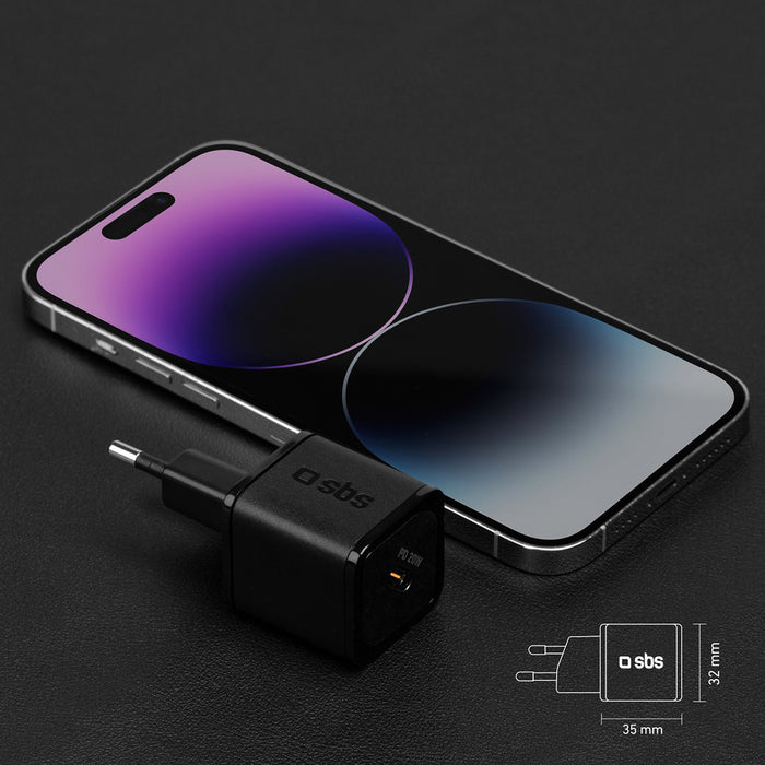 SBS TETRGAN1C20K 20W GaN USB-C Wall Charger with Power Delivery - Black