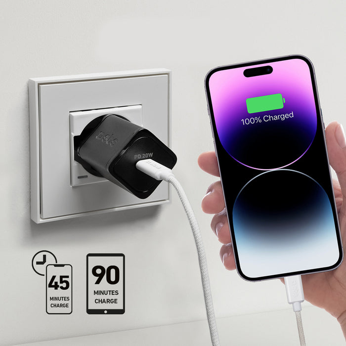 SBS TETRGAN1C20K 20W GaN USB-C Wall Charger with Power Delivery - Black