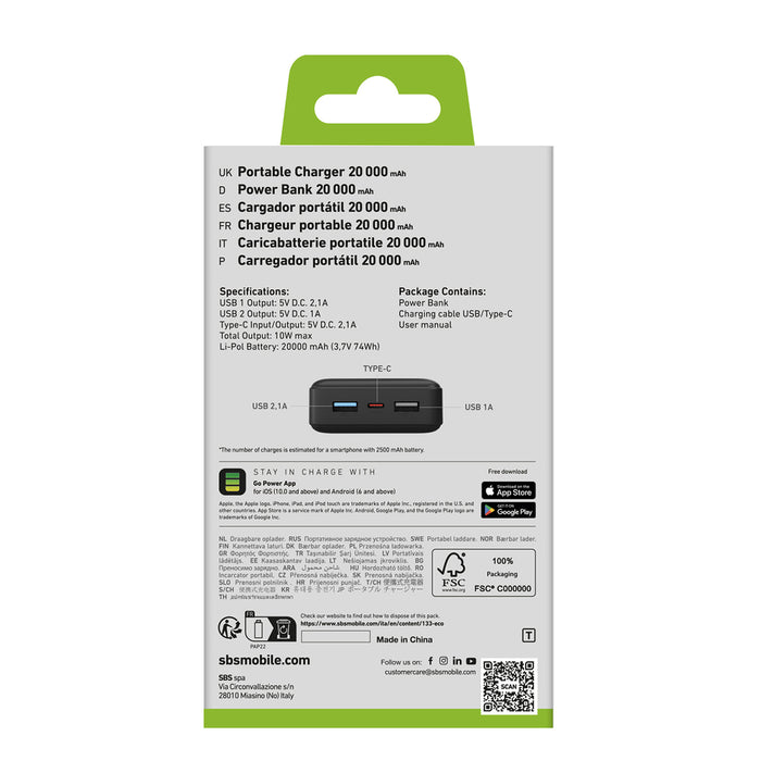 Powerbank Puro Fast 20000 mAh 2x USB-A + 1x USB-C - black