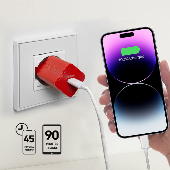 SBS TETRGAN1C20R 20W GaN Wall Charger with Power Delivery - Red
