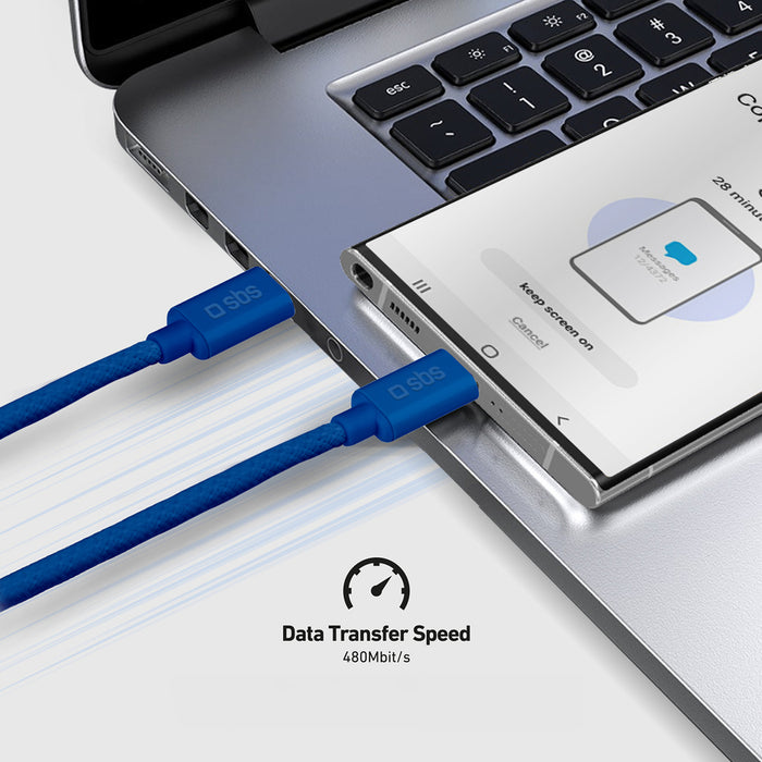 SBS TECABLETISSUETCCB USB-C - USB-C 1.5m 60W braided cable - blue