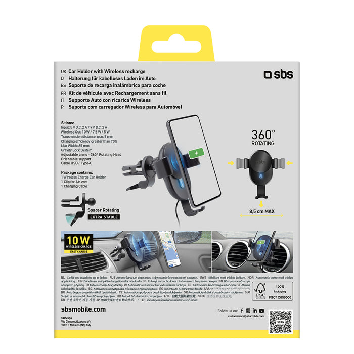 Smartphone holder with inductive charger SBS TESUPWIR10CLIPSTG 10W - black