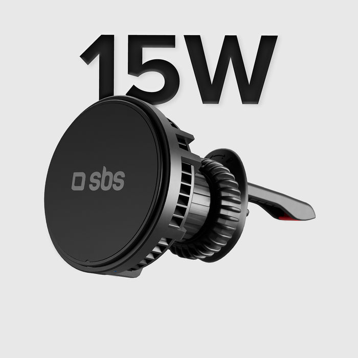 Smartphone holder with inductive charger SBS TESUPFANWIR15W 15W for air vent, with cooling - black