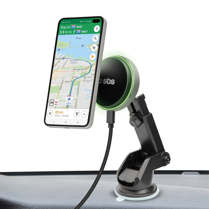 SBS TESUPMAGEXTWIR15W Telescopic Smartphone Holder with Wireless Charger, MagSafe Compatible, for Windshield and Dashboard - Black