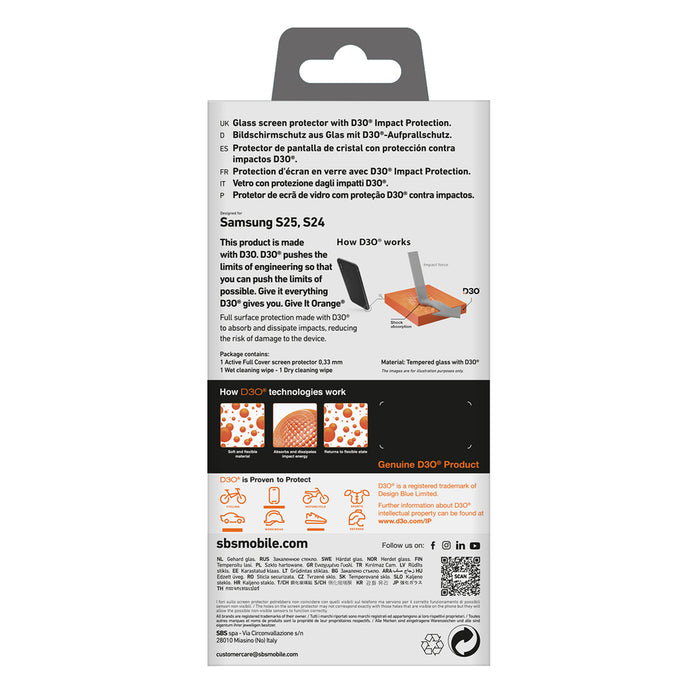 SBS Tempered Glass D3O with frame for Samsung Galaxy S25 / S24