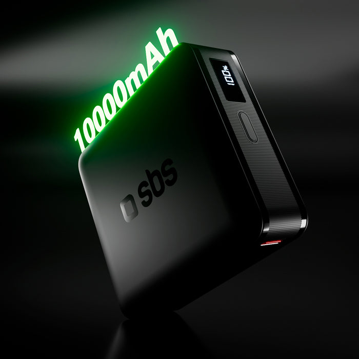 SBS HD 30W 10000mAh USB-C Powerbank with LCD Display - Black