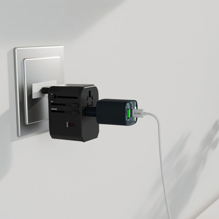 SBS Universal GaN Travel Adapter 70W 3xUSB-C 2xUSB-A with Case - Black