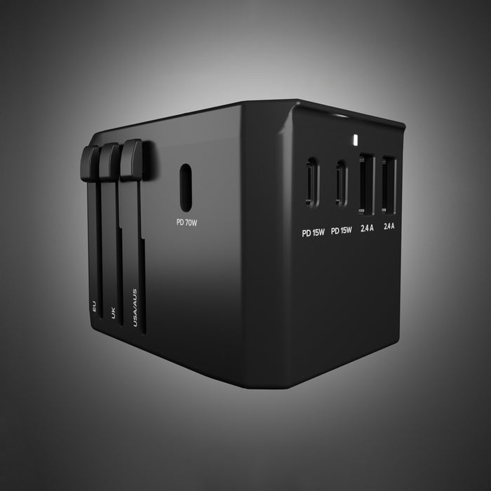 SBS Universal GaN Travel Adapter 70W 3xUSB-C 2xUSB-A with Case - Black