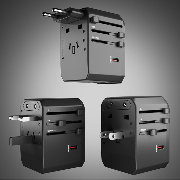 SBS Universal GaN Travel Adapter 70W 3xUSB-C 2xUSB-A with Case - Black