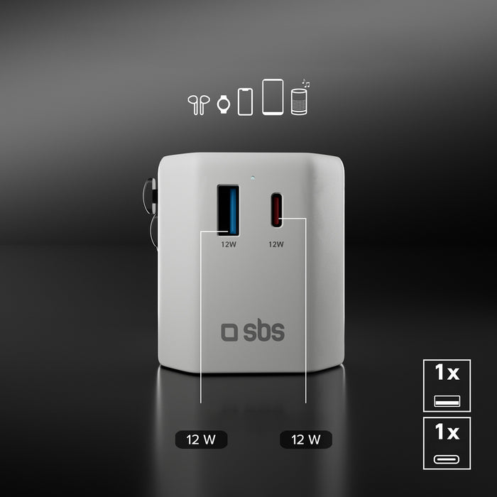 SBS TEADAPTUSBTCUNI USB-C USB-A Universal Travel Adapter - White