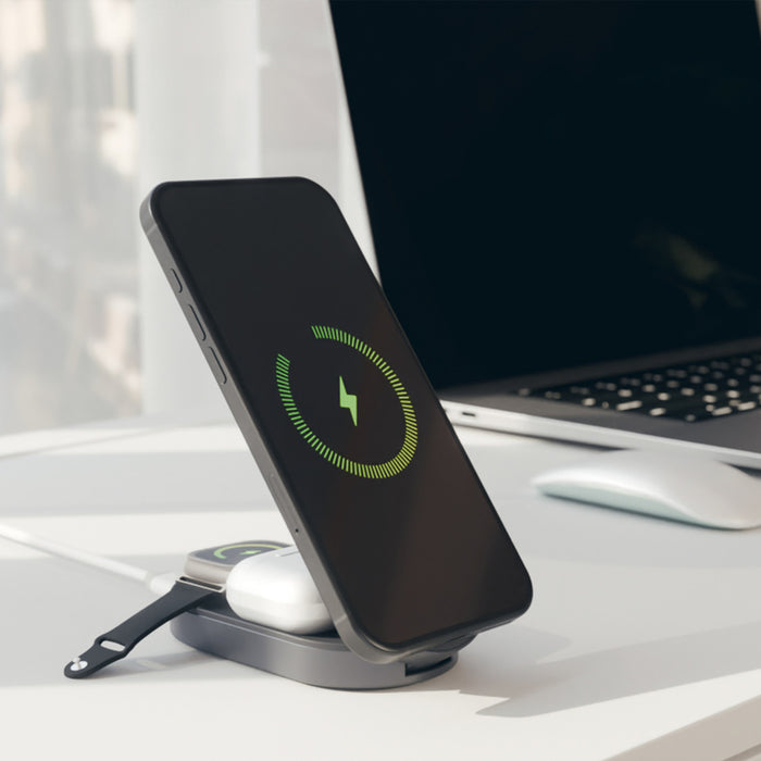 SBS 3-in-1 Foldable Wireless Charging Station QI2 MFI - Made for iPhone - Black