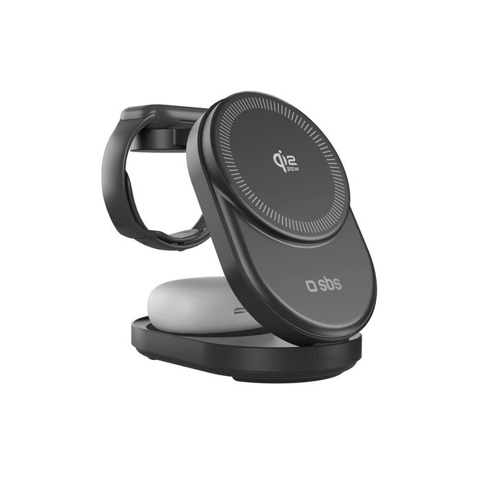SBS Qi2.2 25W Inductive 3-in-1 Foldable Charging Station with MFI Certificate - Black