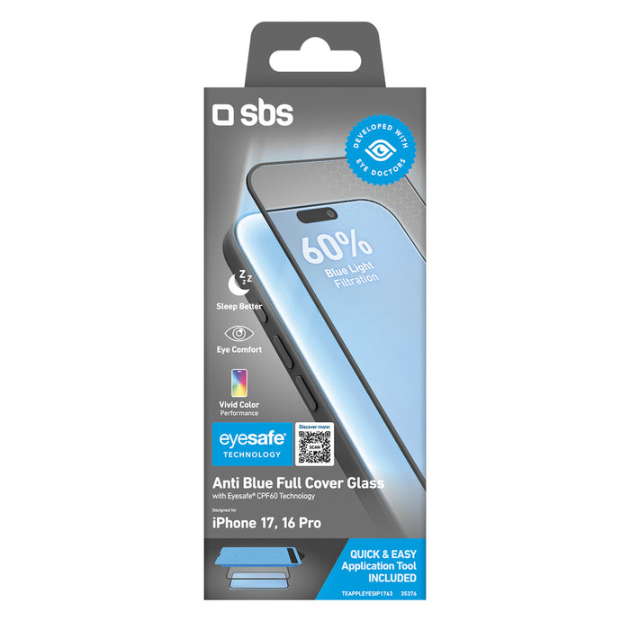 SBS Eyesafe Tempered Glass for iPhone 17/16 Pro with Applicator