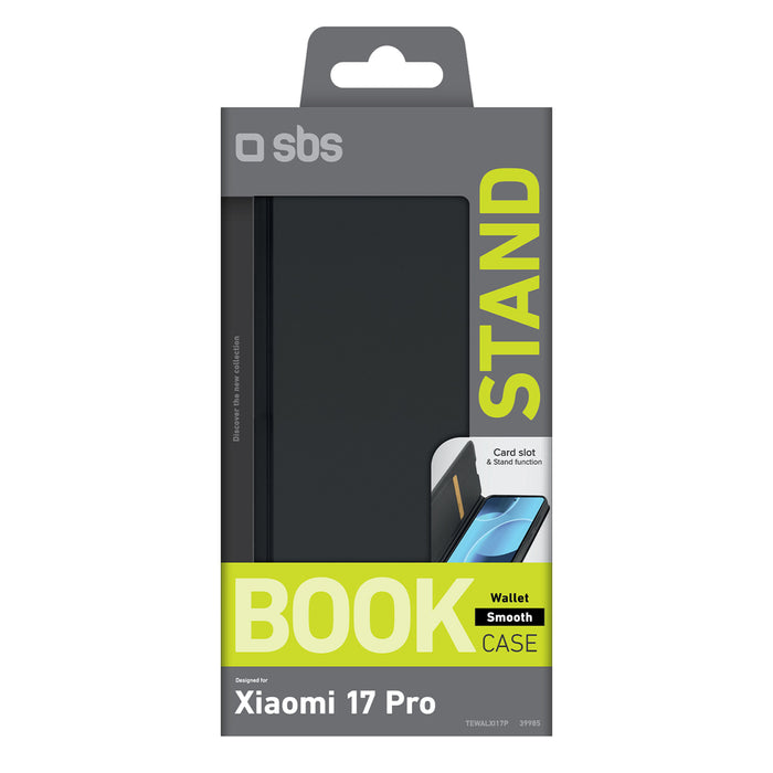 SBS Wallet Smooth Case for Xiaomi 17 Pro with Flip - Black