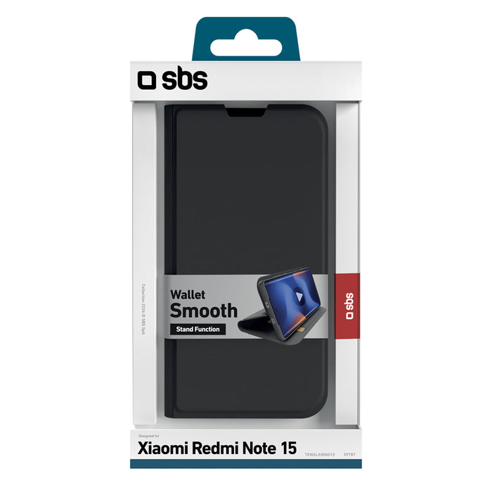 SBS Wallet Smooth Case for Xiaomi Redmi Note 15 with Flip - Black
