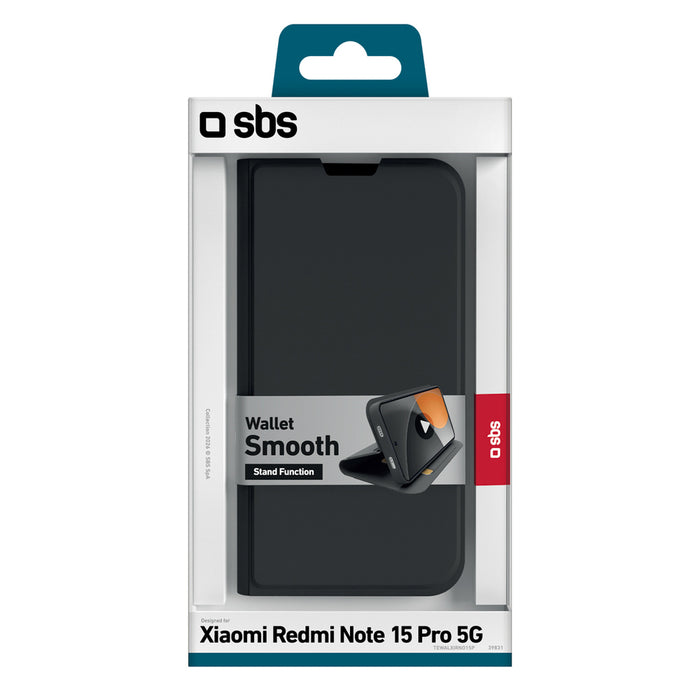 SBS Wallet Smooth Case for Xiaomi Redmi Note 15 Pro with Flip - Black