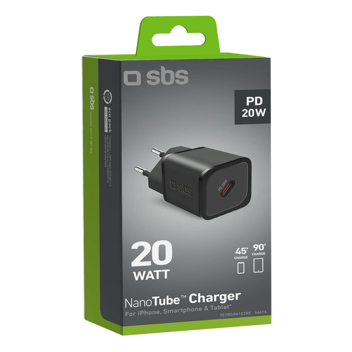 SBS TETRGAN1C20K 20W GaN USB-C Wall Charger with Power Delivery - Black