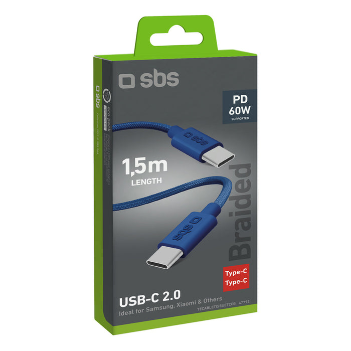 SBS TECABLETISSUETCCB USB-C - USB-C 1.5m 60W braided cable - blue