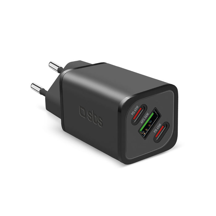 Laptop charger SBS 65W 220V PD GaN 2xC+A 43893