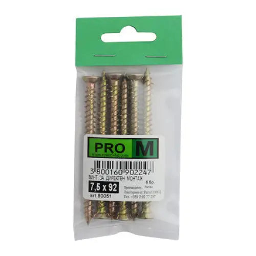 SCREW FOR DIRECT MOUNTING 7.5X92 MM PRO M 6 PCS - Винтове<<<Винтове и болтови съединения<<<Инструменти и